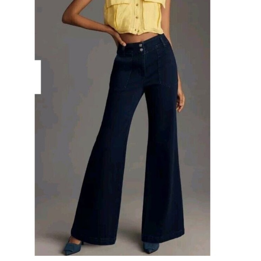 Anthropologie Maeve Naomi High-Rise Wide-Leg Jeans - Navy